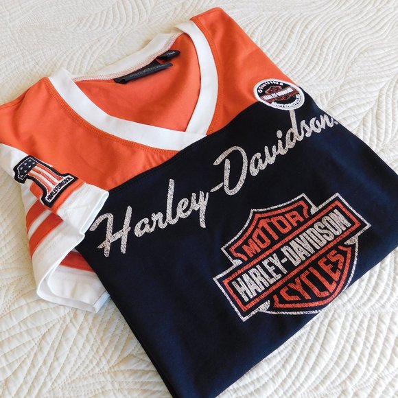 Harley Davidson logo V neck ringer Sturgis T shirt - Picture 15 of 16